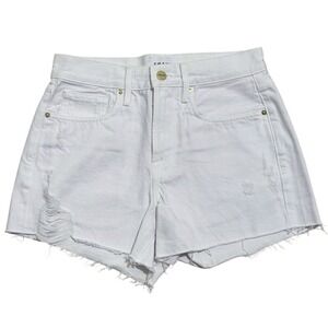 Frame Le Brigette Short Denim Shorts Womens 24 White Distressed Jean Ripped